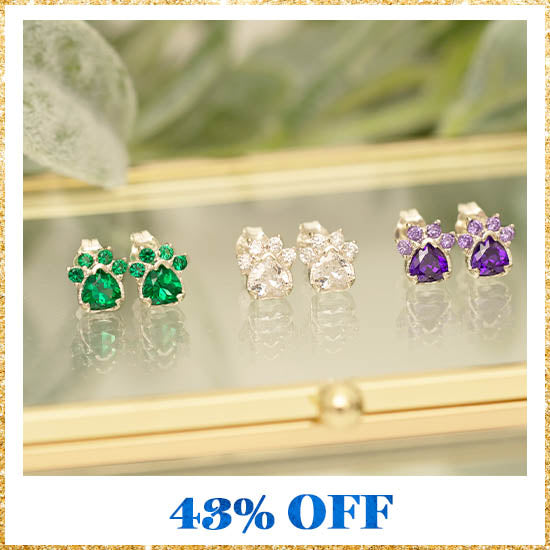 Paw Print Birthstone Earrings - 43% OFF