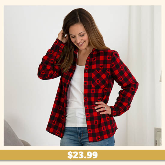 Paw Print Flannel Button Up Shirt - $23.99