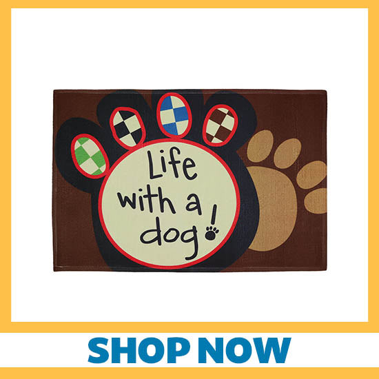 Life with a Dog Paw Print Door Mat