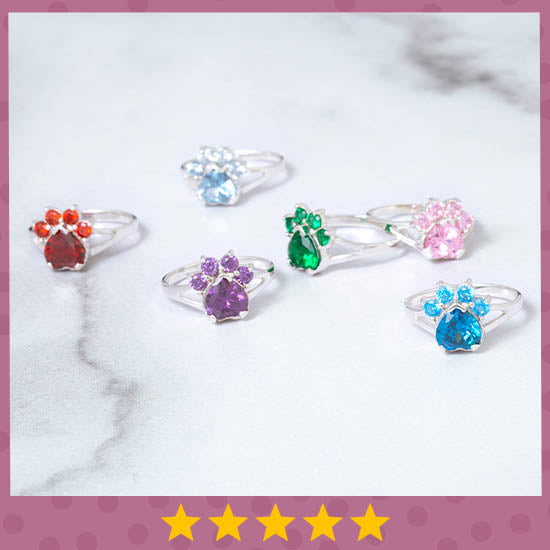 Paw Print Birthstone Sterling Ring - ★★★★★