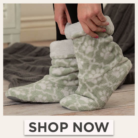 Super Cozy™ Paw Print Fleece Slipper Booties- Shop Now