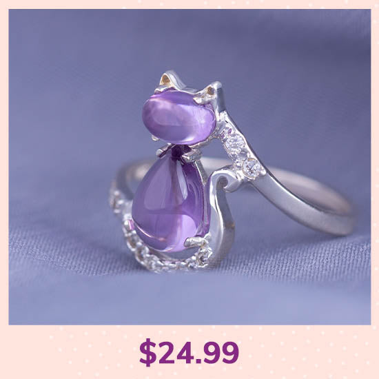 Sitting Kitty Sterling & Amethyst Ring - $24.99