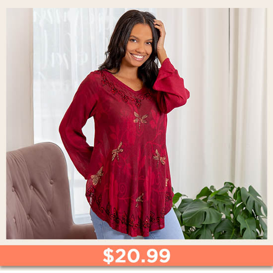 Scarlet Dragonfly Long Sleeve Tunic - $20.99