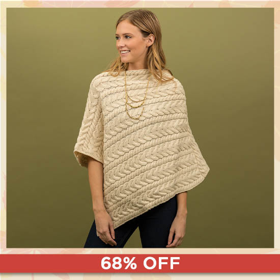 Irish Aran Wool Poncho - 68% OFF