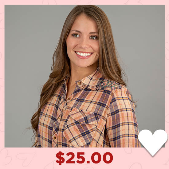 Floral Embroidery Plaid Button Up Shirt - $25.00