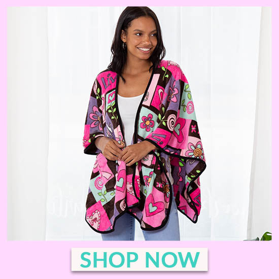 Super Cozy™ Fleece Pink Ribbon Love Pocket Shawl - Shop Now