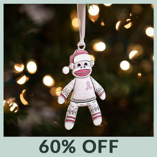 Happy Sock Monkey Pink Ribbon Ornament - 60% OFF