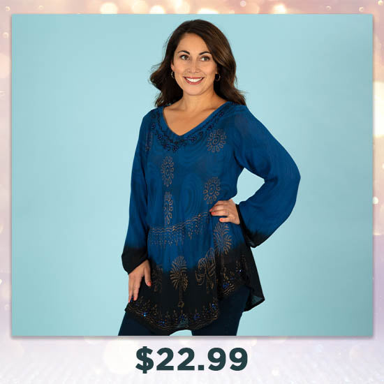 Golden Elephants Long Sleeve Tunic - $22.99