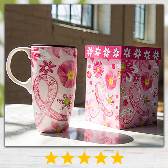 Pink Ribbon Gift Boxed Ceramic Travel Mug - ★★★★★