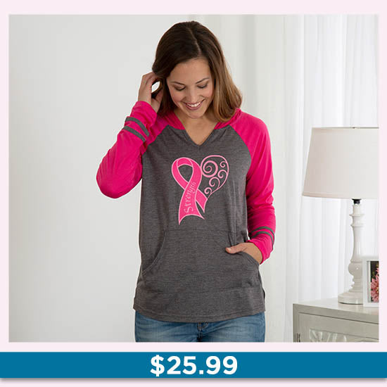 Pink Ribbon Strength Varsity Hooded Tee - $25.99