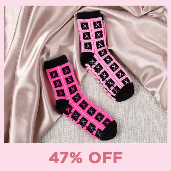 Super Cozy™ Pink Ribbon Slipper Socks - Set of 2 - 47% OFF