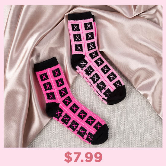 Super Cozy™ Pink Ribbon Slipper Socks - $7.99