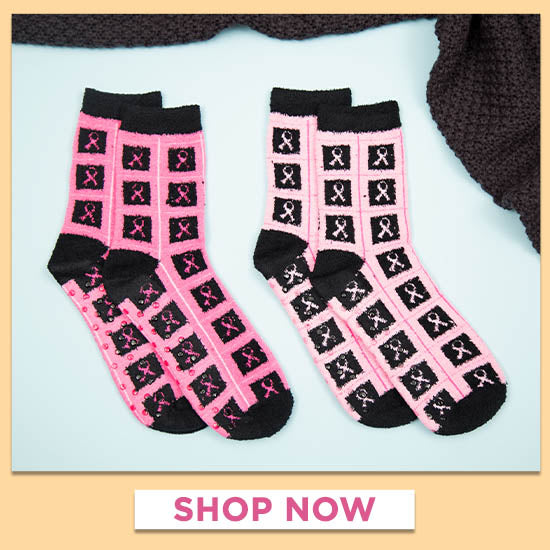 Super Cozy™ Pink Ribbon Slipper Socks - Set of 2
