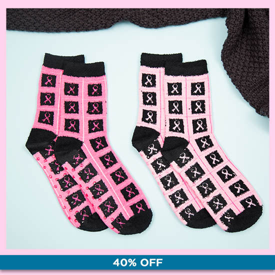 Super Cozy™ Pink Ribbon Slipper Socks - Set of 2 - 40% OFF