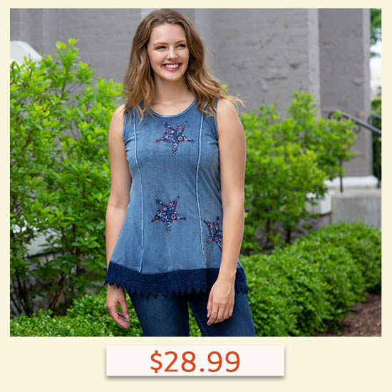 Embroidered Stars Lace Trim Tunic - $28.99