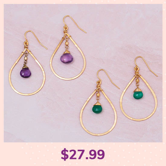 Gemstone Hoop Gold-Filled Earrings - $27.99