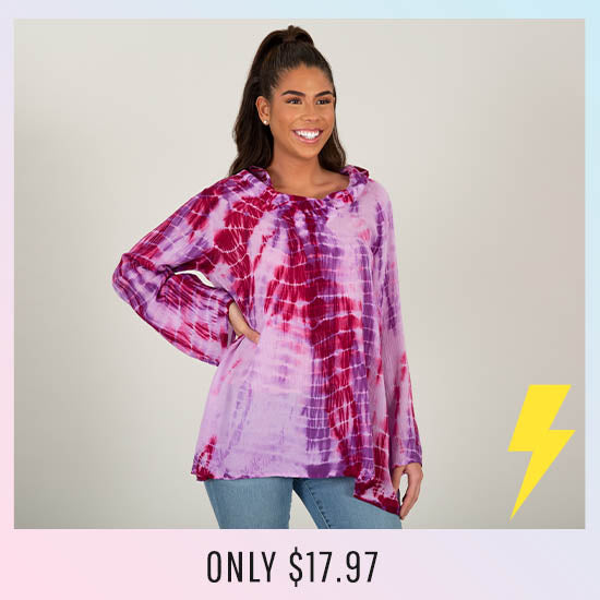 Plum Delight Cowl Neck Tie-Dye Tunic  - Only $17.97