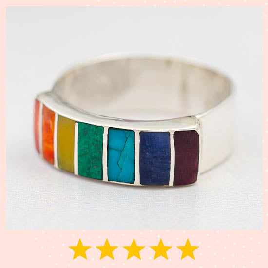 Sterling Gemstone Rainbow Ring - ★★★★★
