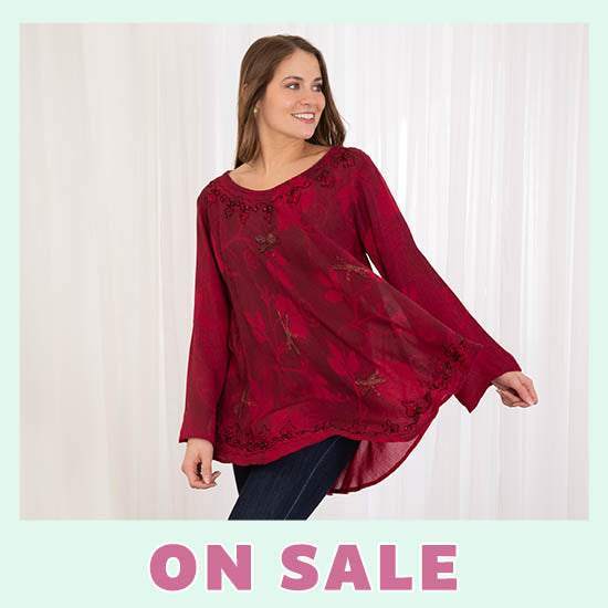 Scarlet Dragonfly Long Sleeve Tunic - On Sale