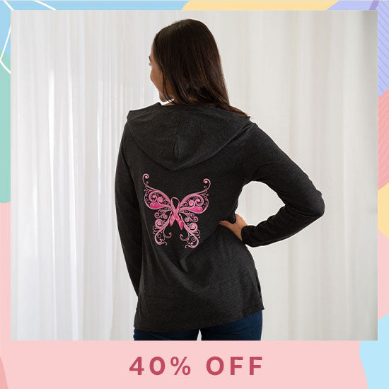 Pink Ribbon Butterfly Lightweight Hooded Tunic - 40% OFF