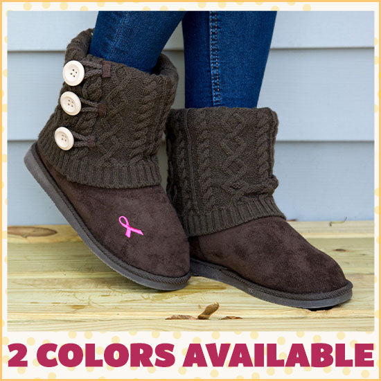 Pink Ribbon Mid Rise Knit Boots - 2 Colors Available