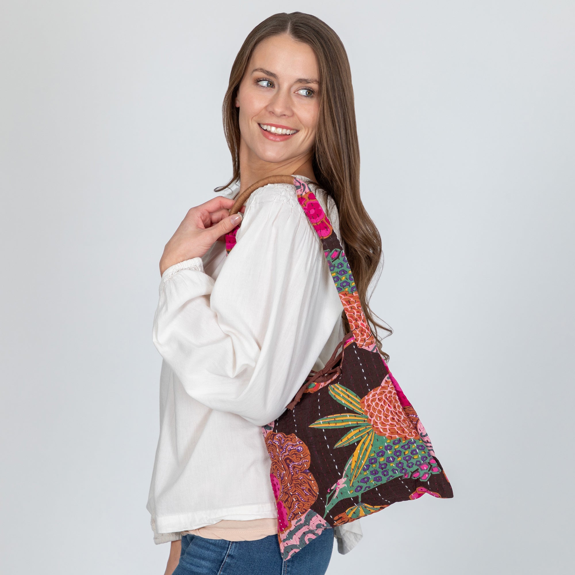 Hand Stitched Kantha Hobo Bag - Purple