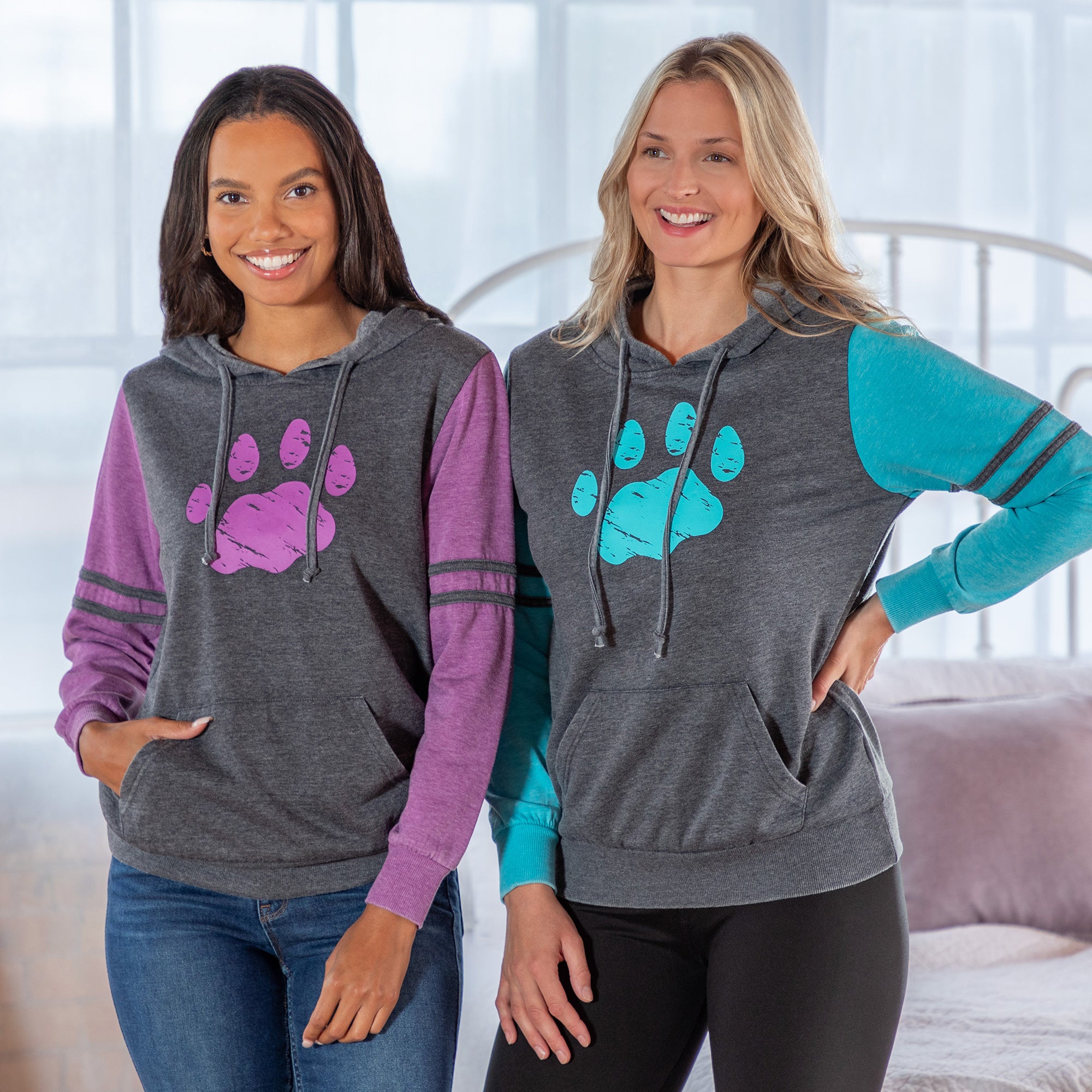 Women's Paw Print Burnout Pullover Hoodie - Purple - L