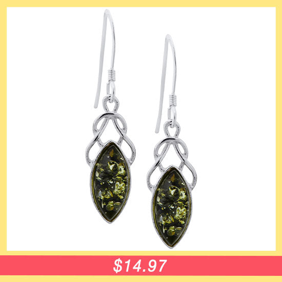 Green Amber Celtic Earrings - $14.97