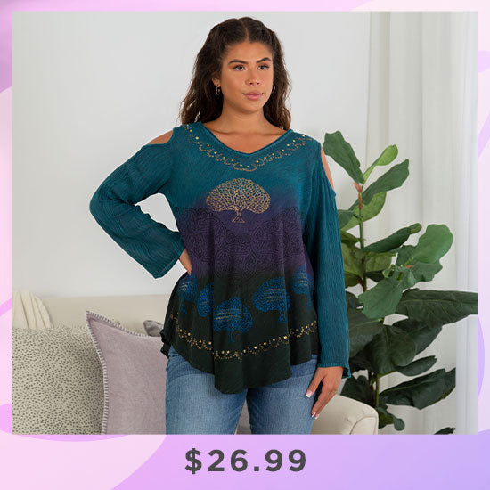 Deep Forest Long Sleeve Cold Shoulder Tunic - $26.99