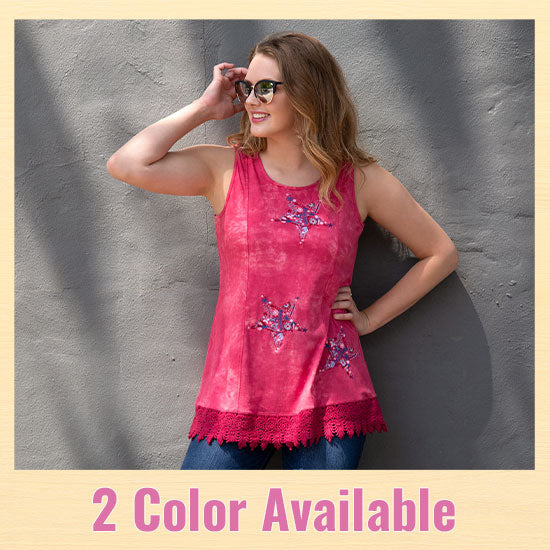 Embroidered Stars Lace Trim Tunic - 2 Colors Available