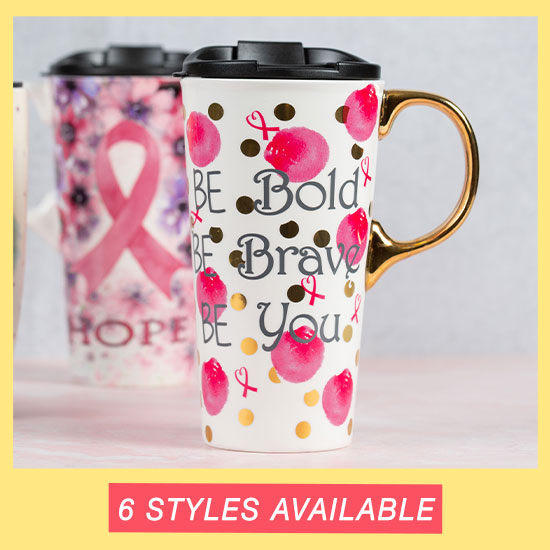 Pink Ribbon Gift Boxed Ceramic Travel Mug - 6 Styles Available