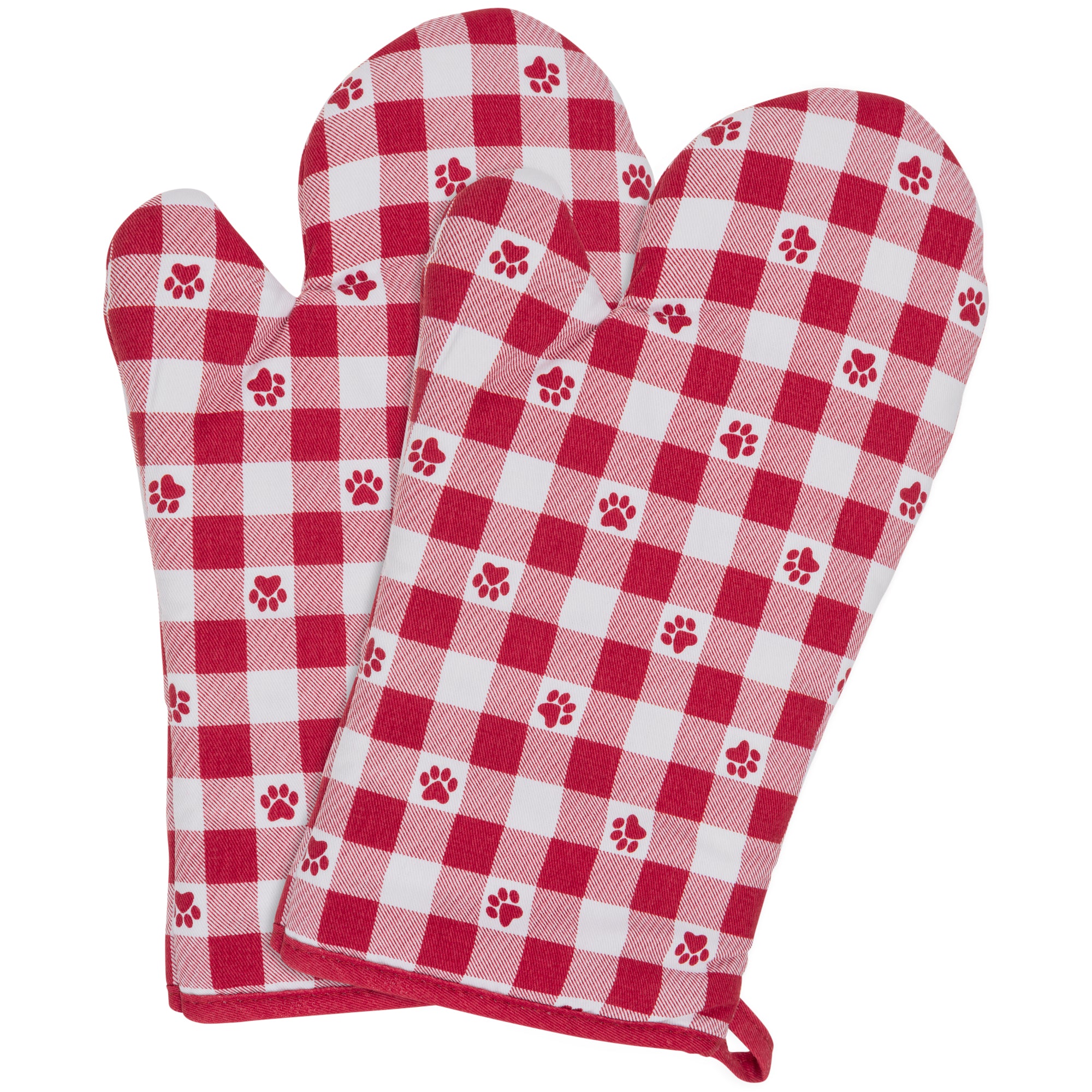 Festival Pets 100% Cotton Oven Mitts , Dog Oven Mitts , Cat Oven Mitts - Buffalo Paws - Red