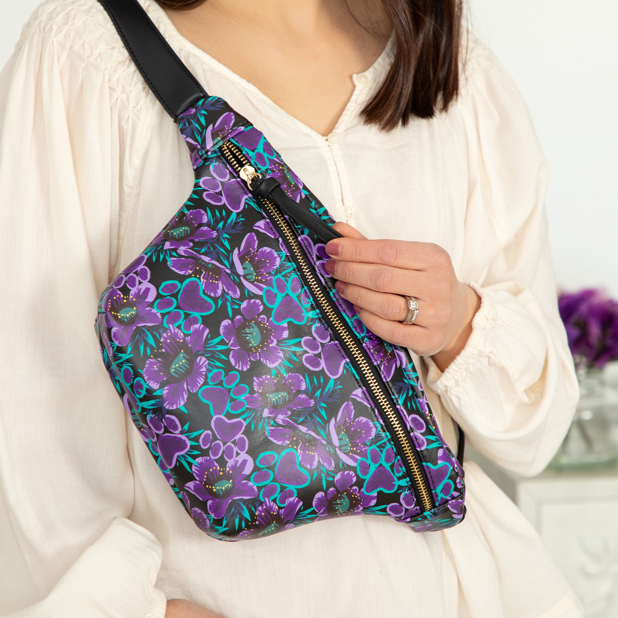 Midnight Floral Paw Print Bags - Fanny Pack