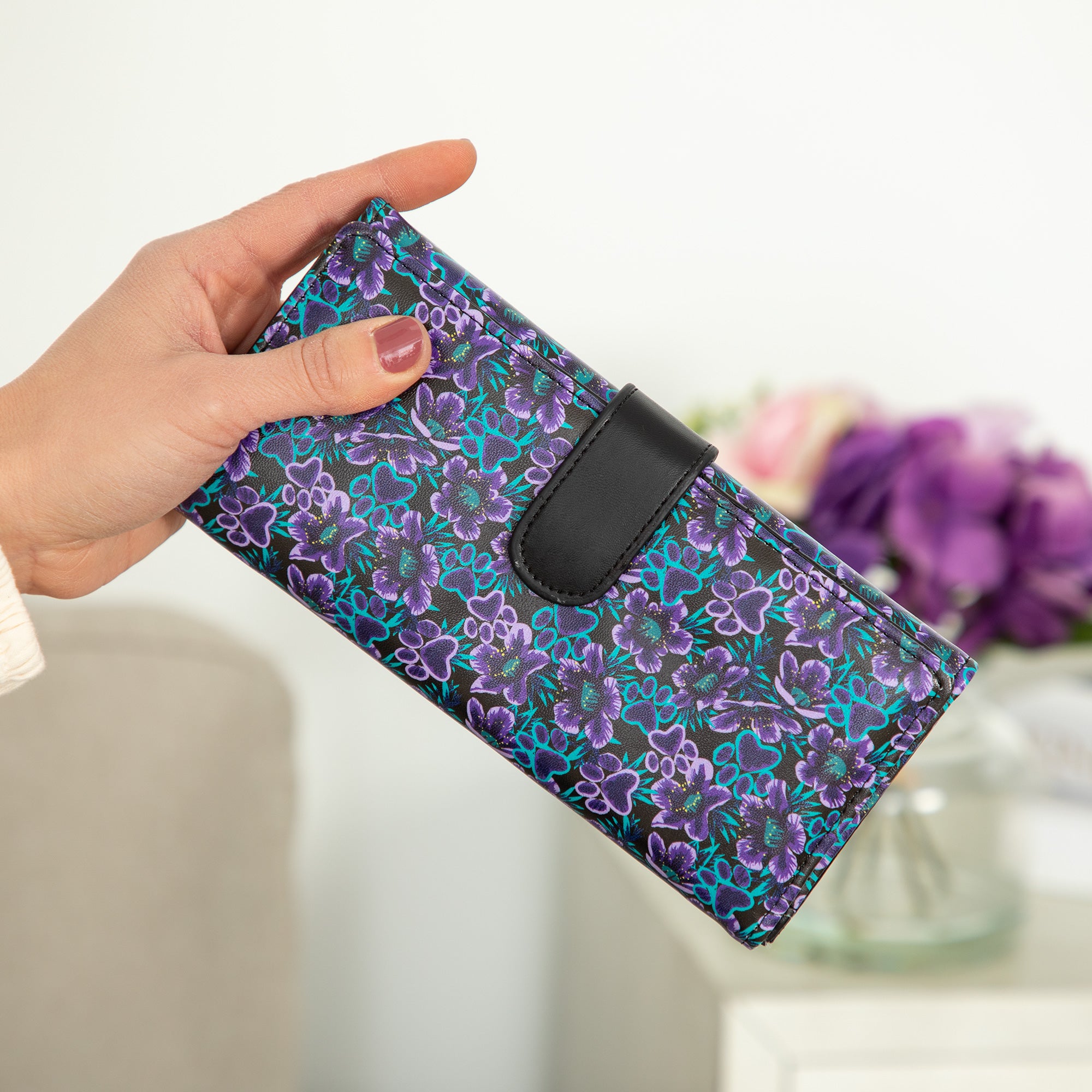 Midnight Floral Paw Print Bags - Wallet