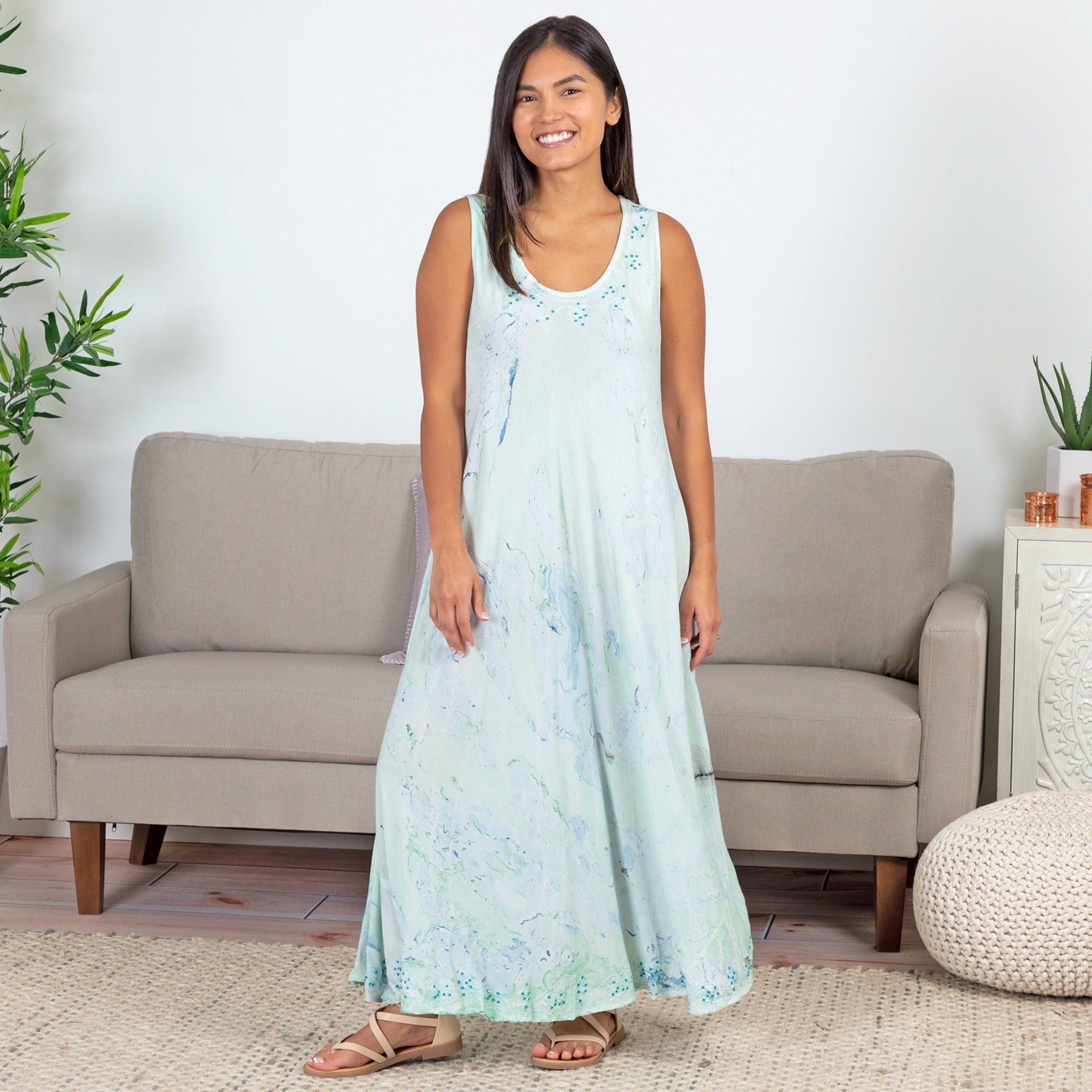 Marble Tie-Dye Long Dress - Green - One Size Fits Most