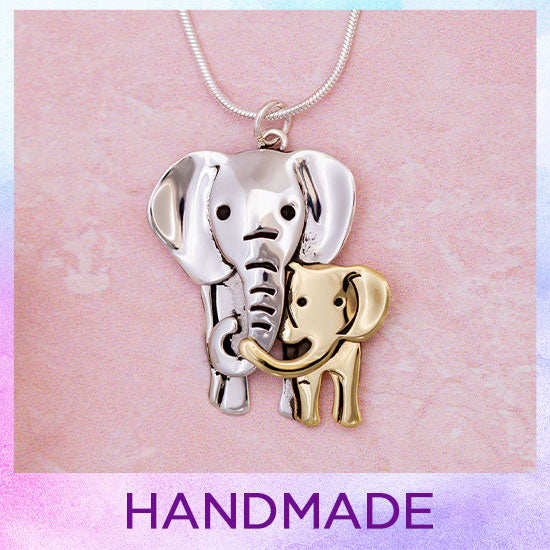 Elephant Parent & Baby Mixed Metal Necklace - Handmade