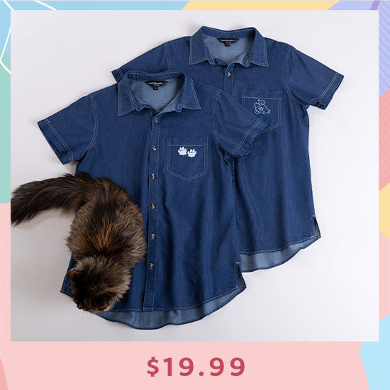 Paw Print Denim Short Sleeve Camp Shirt - $19.99