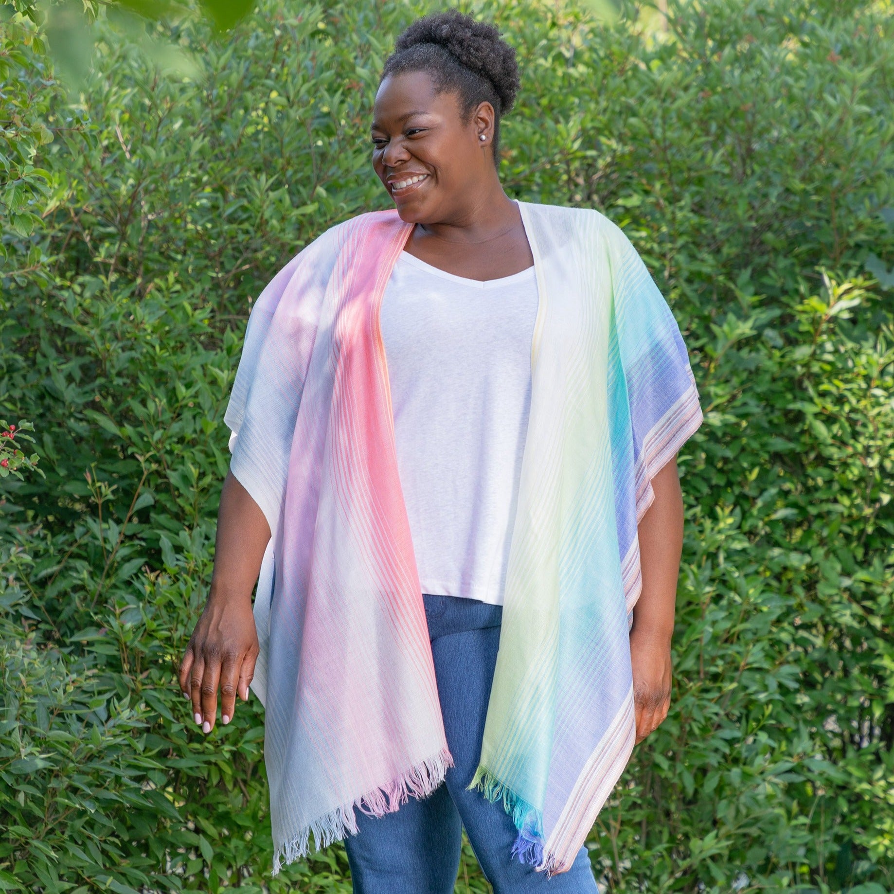Handwoven Kimono Cover-Up - Rainbow Pastel