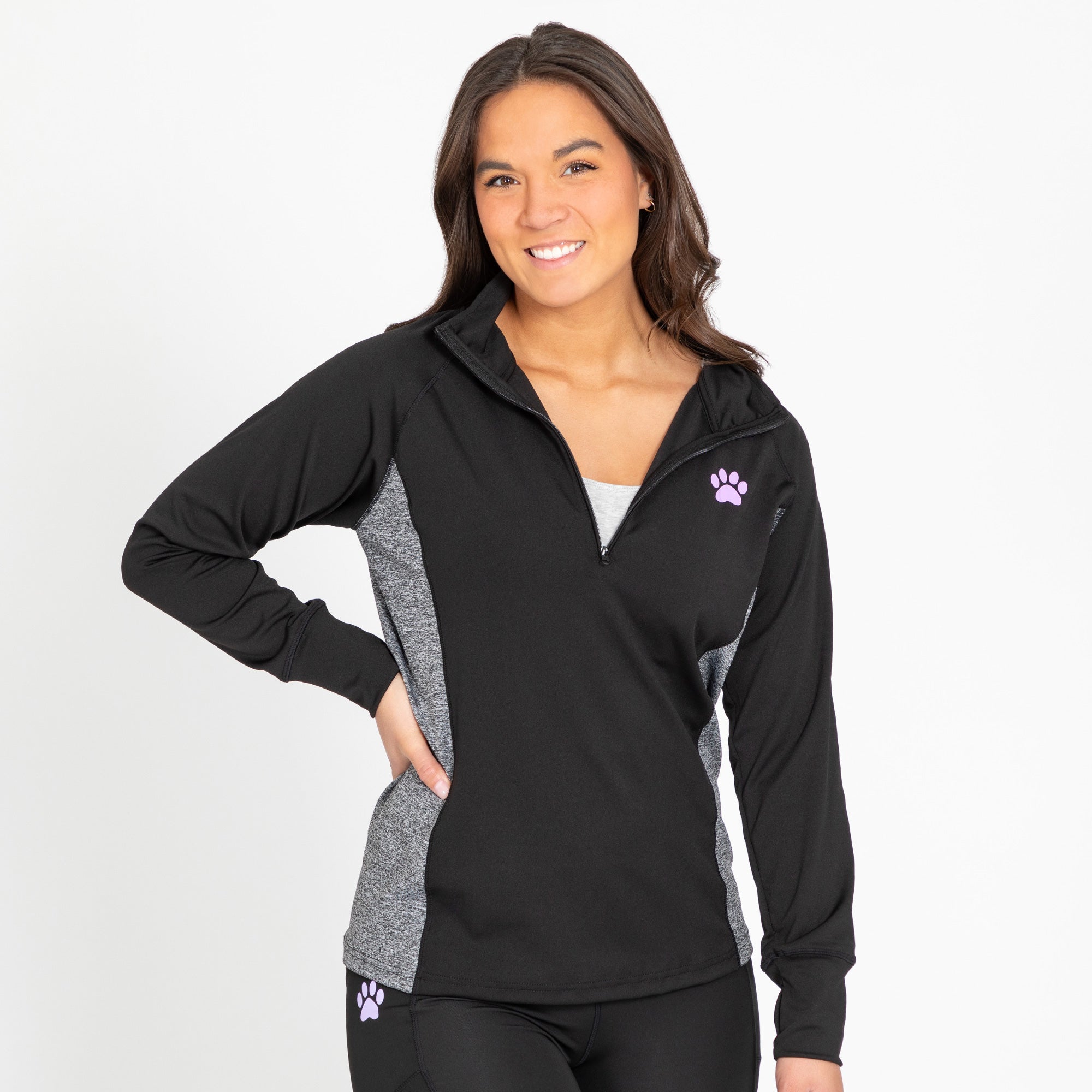 Purple Paw Yoga Separates - Quarter Zip Top - Black - L