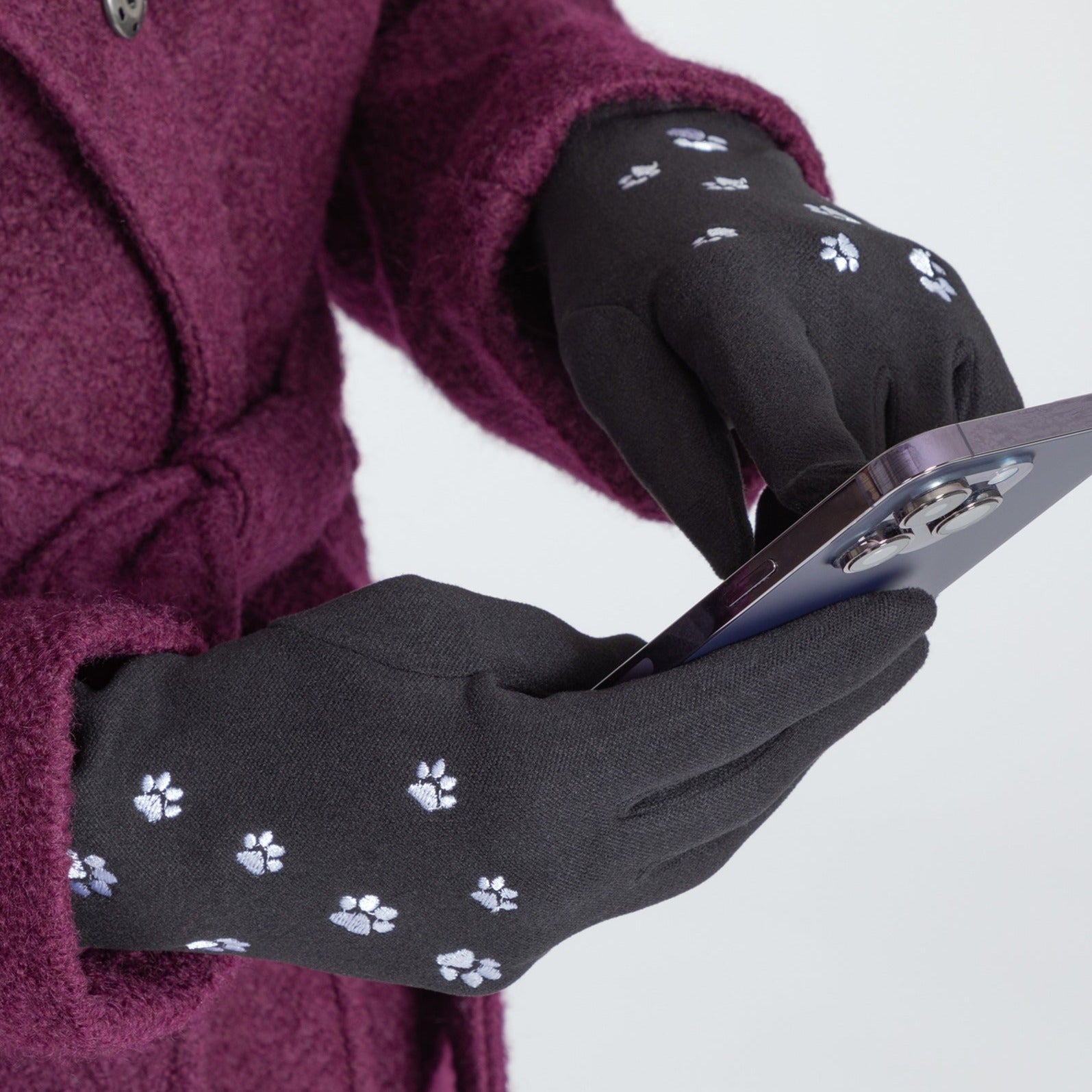 Out & About Paw Print Touch Gloves - Black