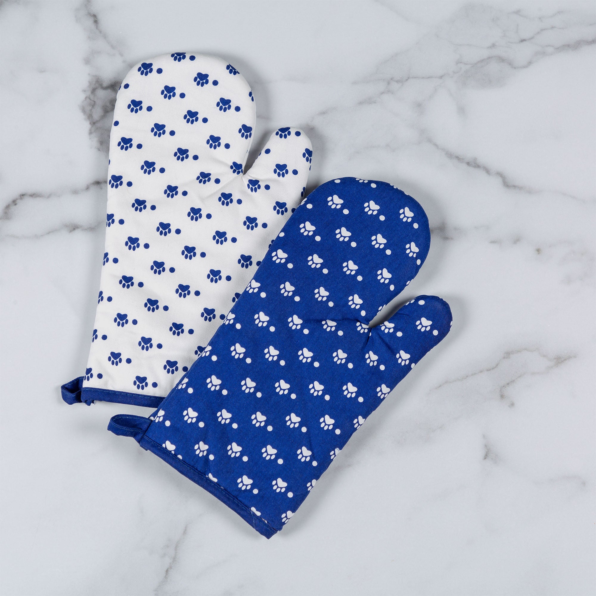 Festival Pets 100% Cotton Oven Mitts , Dog Oven Mitts , Cat Oven Mitts - Paws & Dots - Blue