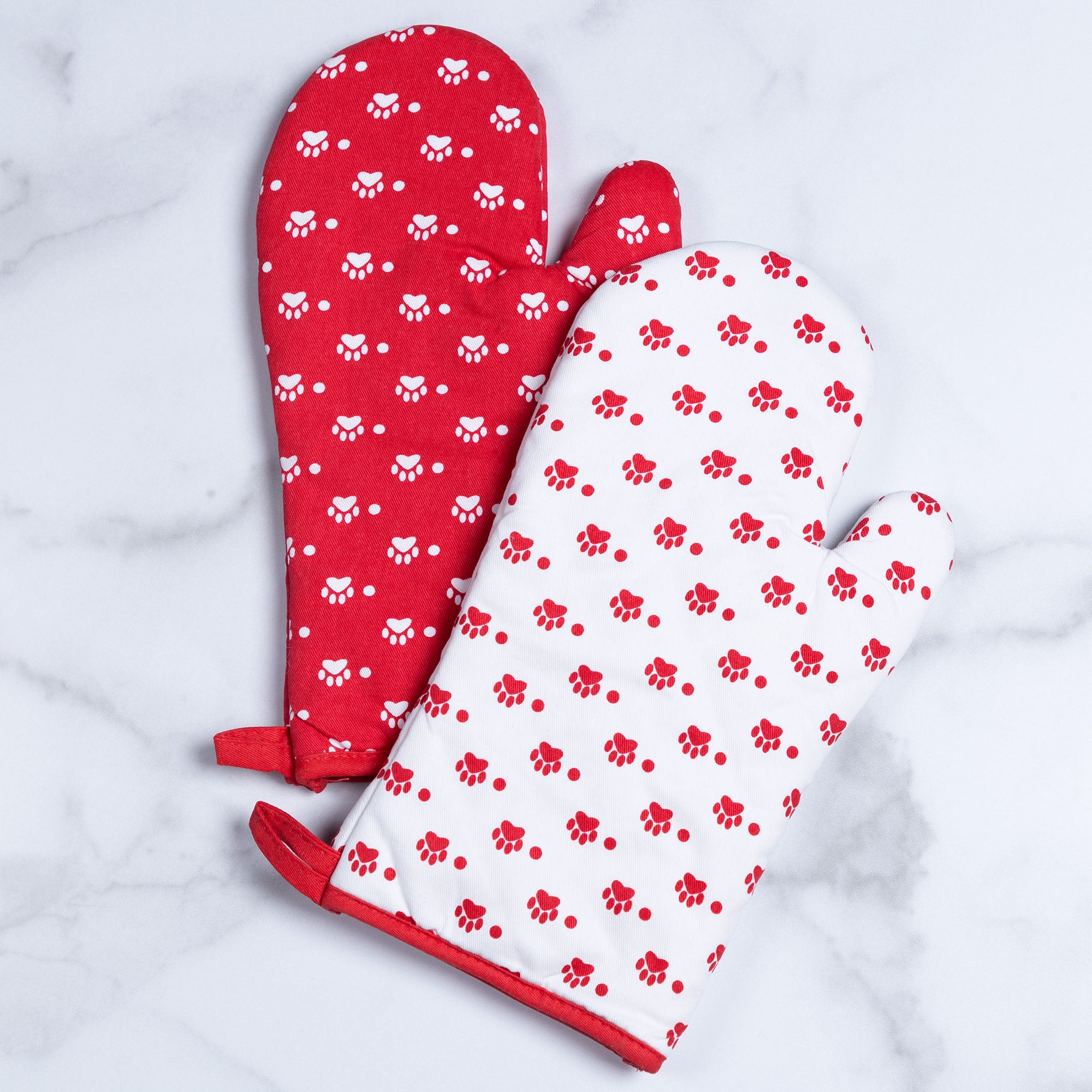 Festival Pets 100% Cotton Oven Mitts , Dog Oven Mitts , Cat Oven Mitts - Paws & Dots - Red
