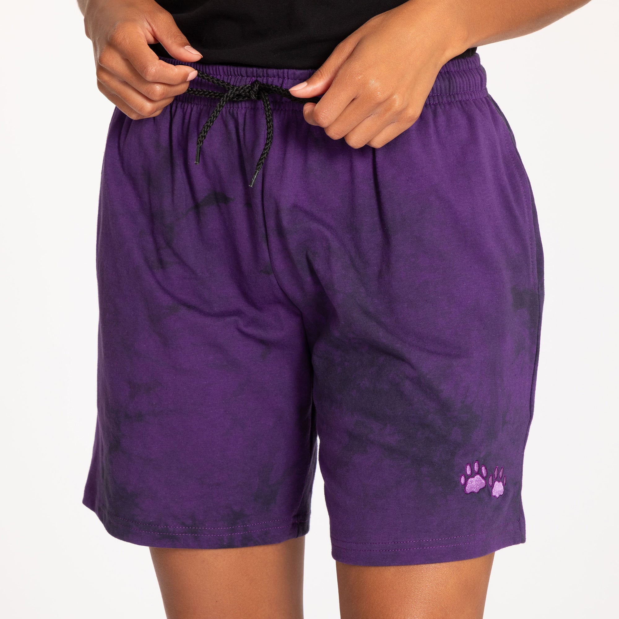 Women's Purple Paw Tie-Dye Casual Shorts - Purple - 4X