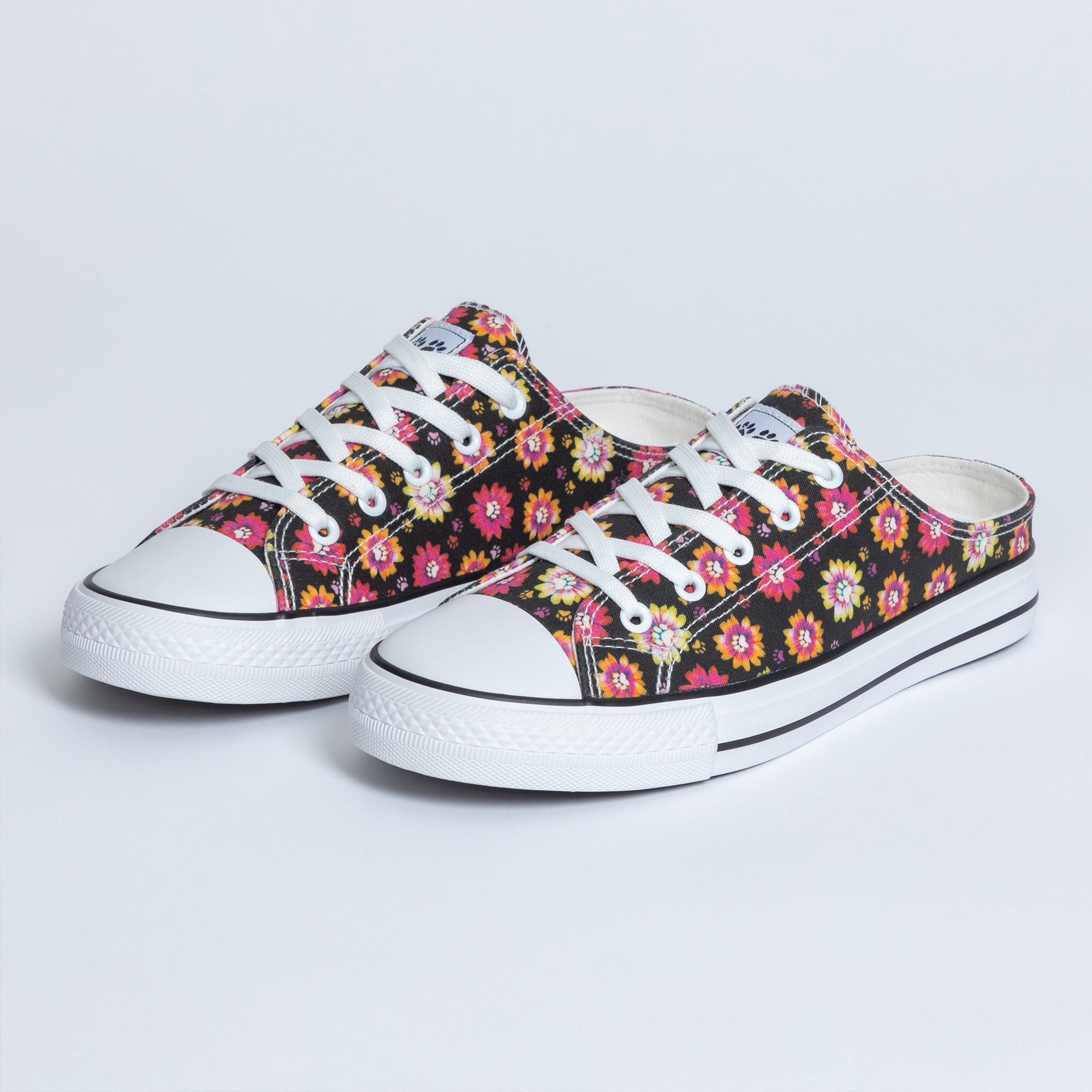 Paw Print Canvas Slip-On Sneakers - Pretty Paw Daisies - 7