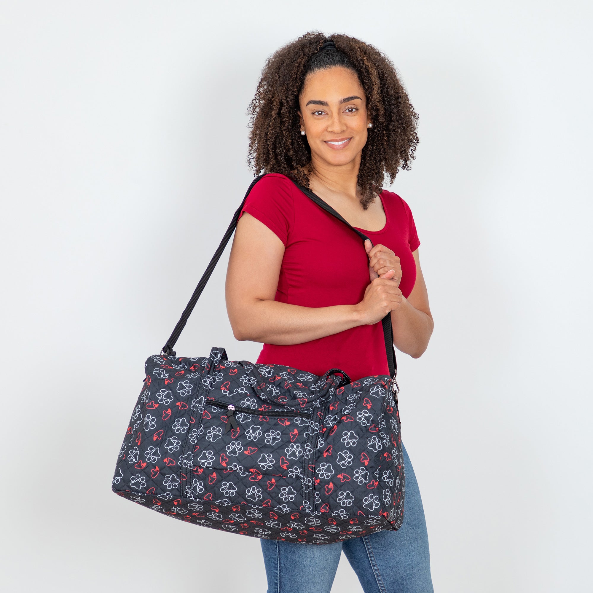 Love Of Paws Quilted Duffel Bag - Outlined Paws & Hearts