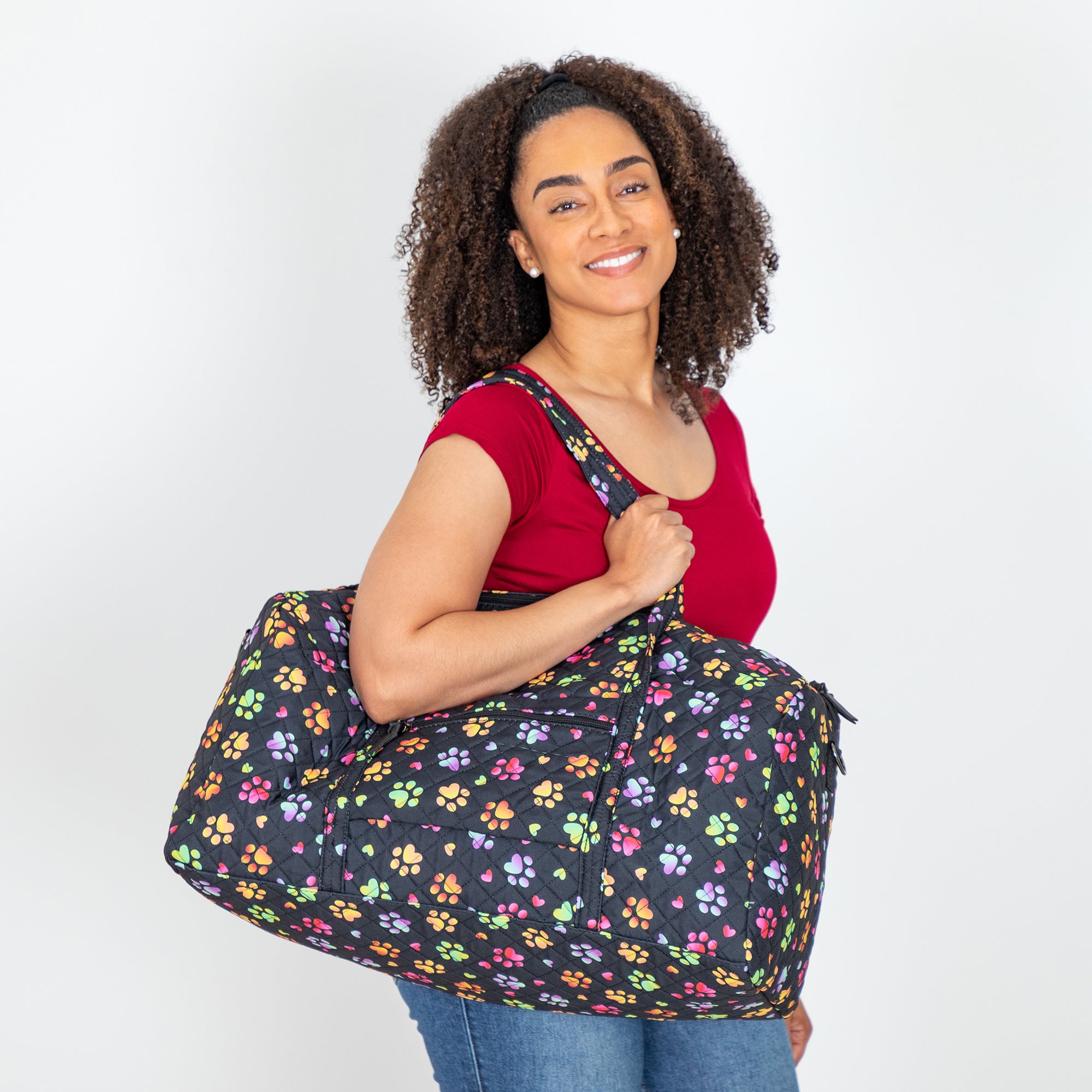 Love Of Paws Quilted Duffel Bag - Outlined Paws & Hearts