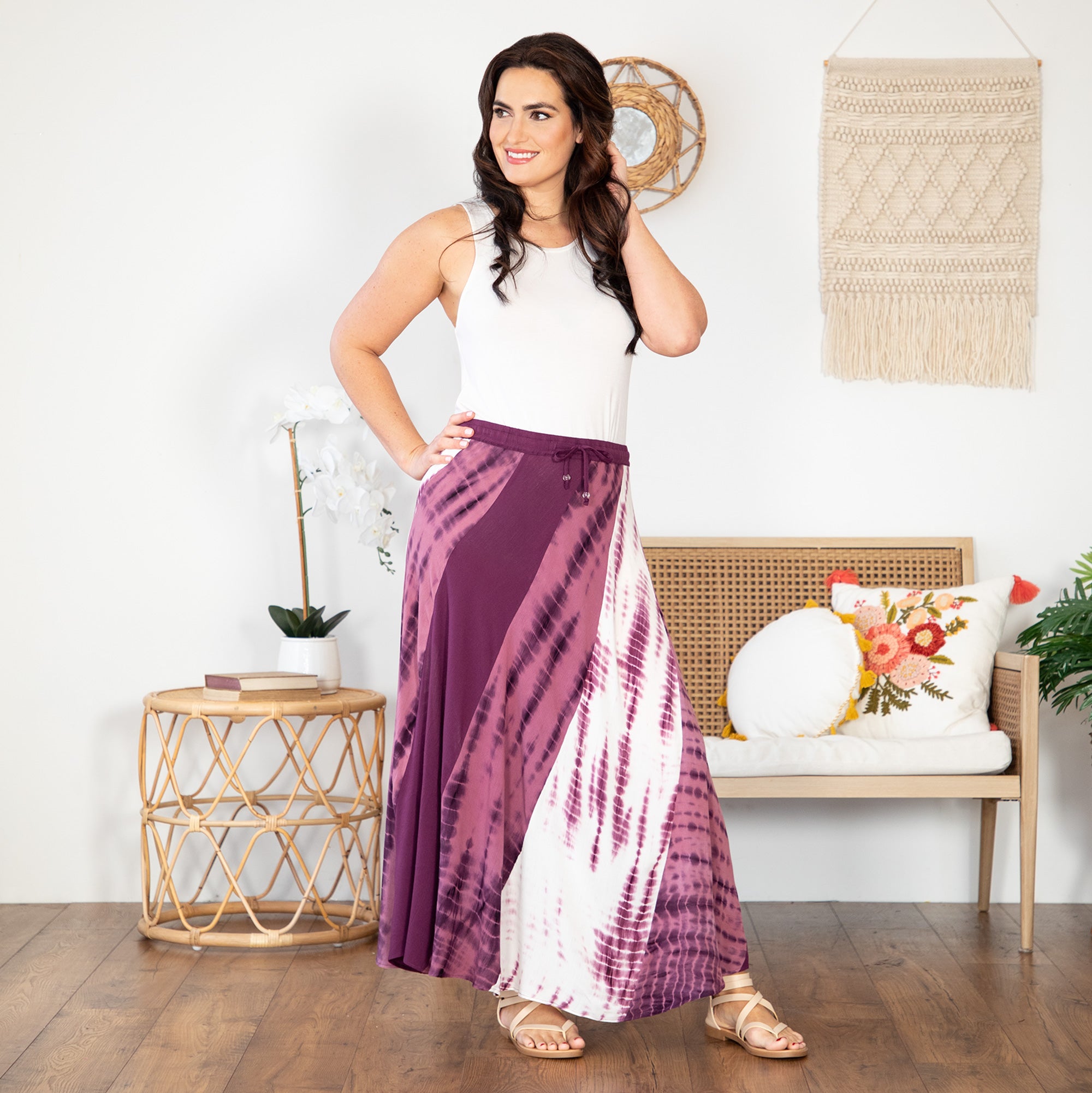 Twisted Maxi Tie-Dye Skirt - Plum - 2X