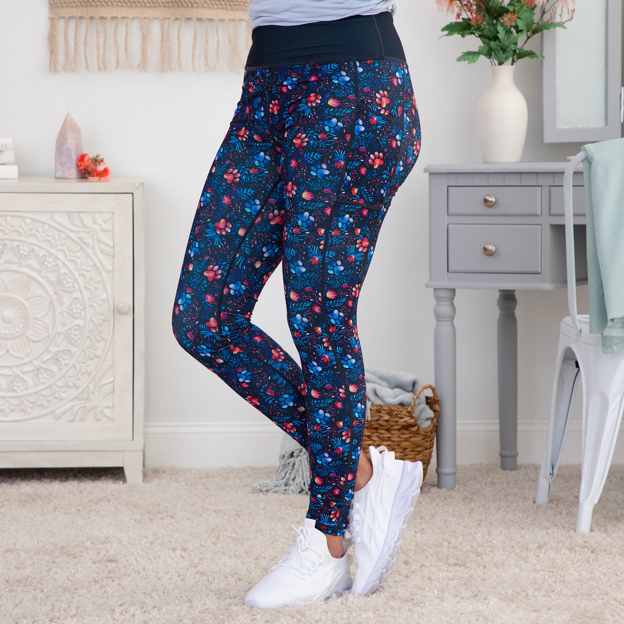 Athletic Leggings With Pocket2 - Gradient Garden Paws - L