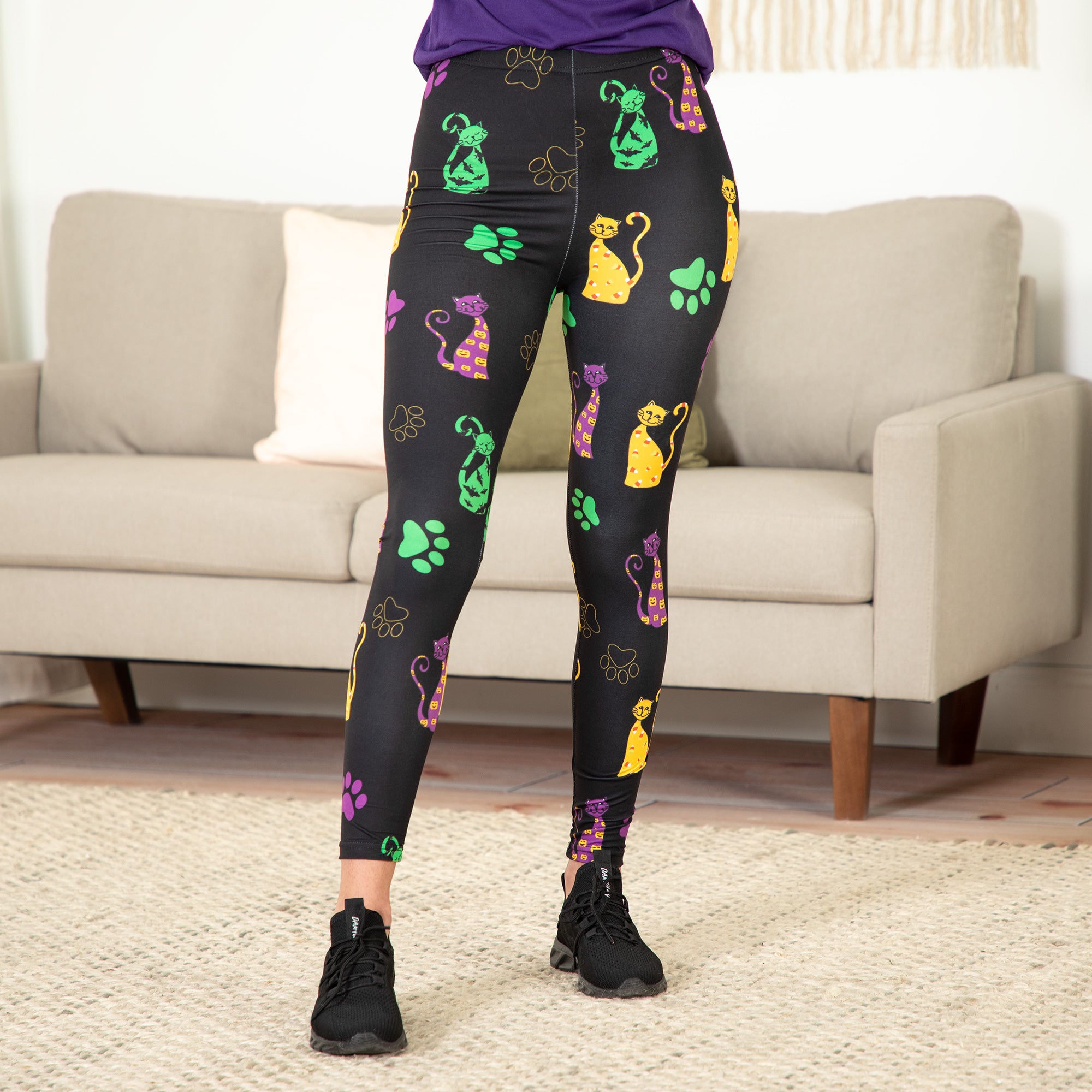 Pawsitively Comfy Halloween Leggings - Cat - Standard