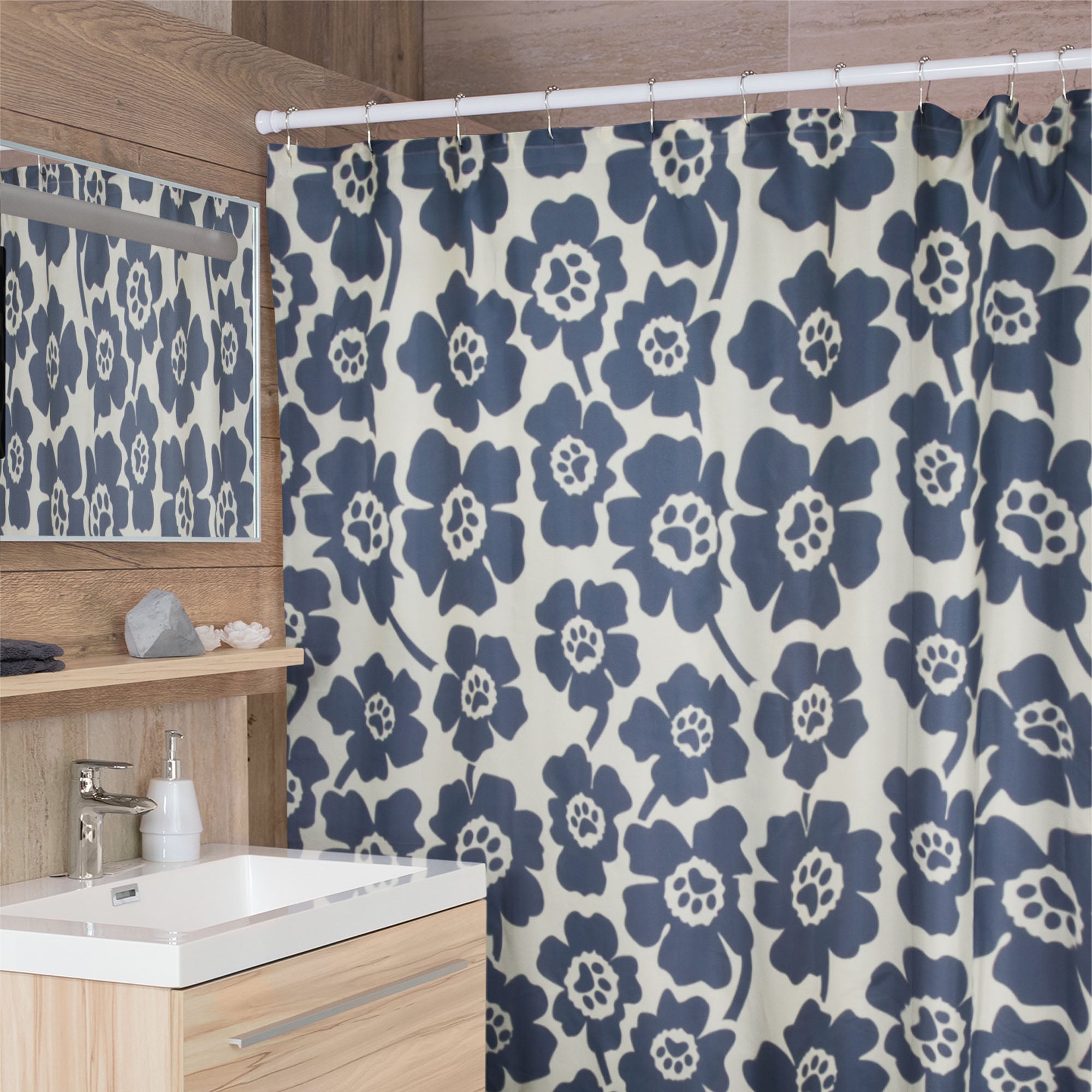 Pawsitively Pretty Shower Curtain - Navy & Cream Paw Print